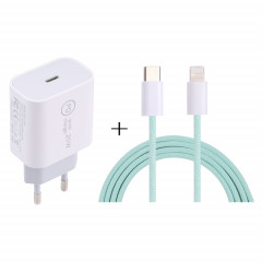 SDC-20W PD Chargeur de voyage USB-C / TYPE-C + 1M 20W USB-C / TYPE-C à 8 broches Set de câble de données, Fiche EU (Vert)