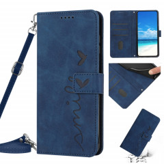 Pour Motorola Moto G200 5G Skin Feel Heart Pattern Leather Phone Case With Lanyard (Bleu)