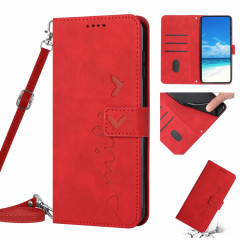 Pour Motorola Moto G200 5G Skin Feel Heart Pattern Leather Phone Case With Lanyard (Rouge)