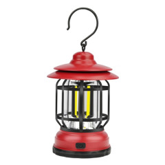 Lanterne de tente de camping portable rétro suspendue, type : chargement USB (rouge).