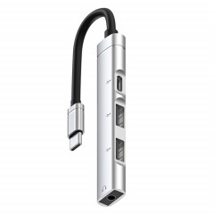 Station d'accueil USB-C / Type-C vers 3,5 mm + 2USB + Type-C HUB (Argent)