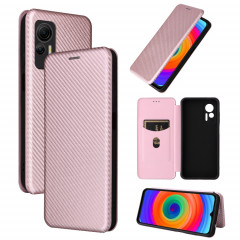 Pour Ulefone Note 14 Étui de téléphone en cuir à rabat avec texture en fibre de carbone (rose)