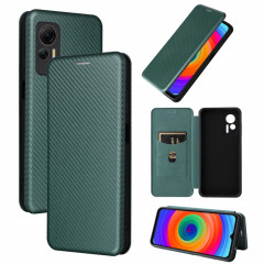 Pour Ulefone Note 14 Étui de téléphone en cuir à rabat avec texture en fibre de carbone (vert)
