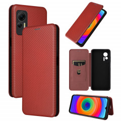 Pour Ulefone Note 14 Étui de téléphone en cuir à rabat avec texture en fibre de carbone (marron)