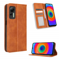 Pour Ulefone Note 14 Boucle Magnétique Texture Rétro Étui de Téléphone en Cuir (Marron)