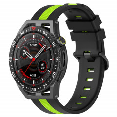 Pour Coros Apex 46mm/Apex Pro/Ticwatch Pro 3 Bracelet de montre en silicone bicolore vertical 22mm (noir + vert citron)
