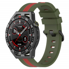 Pour Coros Apex 46mm/Apex Pro/Ticwatch Pro 3 Bracelet de montre en silicone bicolore vertical 22mm (rouge + vert armée)