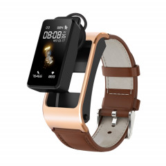 H21 1,14 pouces bande de cuir écouteur détachable montre intelligente prise en charge mesure de la température/appel Bluetooth/commande vocale (or)