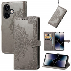 Pour Ulefone Note 16 Pro Housse de téléphone en cuir gaufré fleur mandala (gris)