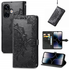 Pour Ulefone Note 16 Pro Étui de téléphone en cuir gaufré fleur de mandala (noir)