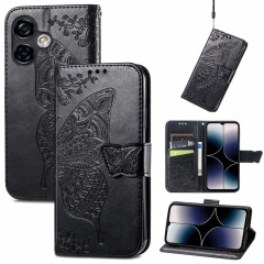 Pour Ulefone Note 16 Pro Butterfly Love Flower Étui de téléphone en cuir gaufré (Noir)