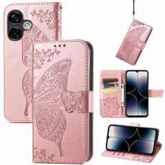 Pour Ulefone Note 16 Pro Butterfly Love Flower Étui de téléphone en cuir gaufré (or rose)