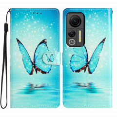 Pour Ulefone Note 14 Étui de téléphone en cuir à dessin coloré (Papillon bleu)