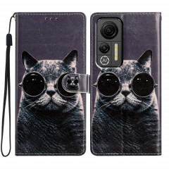 Pour Ulefone Note 14 Étui de téléphone en cuir à dessin coloré (lunettes de soleil chat)