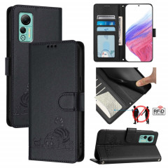 Pour Ulefone Note 14 Étui de téléphone en cuir RFID à motif en relief avec lanière (noir)