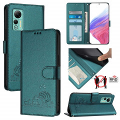 Pour Ulefone Note 14 Cat Rat Motif en relief RFID Étui en cuir avec cordon (vert paon)