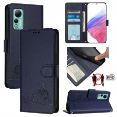 Pour Ulefone Note 14 Étui de téléphone en cuir RFID à motif en relief avec lanière (bleu)