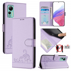 Pour Ulefone Note 14 Étui de téléphone en cuir RFID à motif en relief avec lanière (violet)