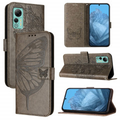 Pour Ulefone Note 14 Étui de téléphone en cuir papillon en relief (gris)