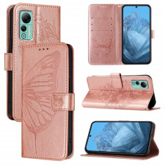 Pour Ulefone Note 14 Étui de téléphone en cuir papillon en relief (or rose)