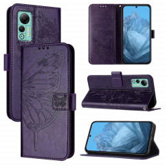 Pour Ulefone Note 14 Étui de téléphone en cuir papillon en relief (violet foncé)