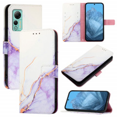 Pour Ulefone Note 14 PT003 Étui de téléphone à rabat en cuir à motif marbre (blanc violet)