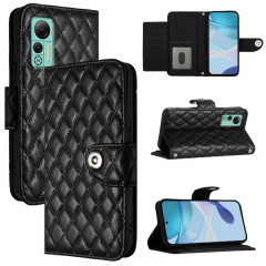 Pour Ulefone Note 14 Étui de téléphone en cuir à texture rhombique avec lanière (noir)
