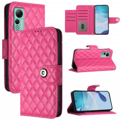 Pour Ulefone Note 14 Étui de téléphone en cuir à texture rhombique avec lanière (rose rouge)