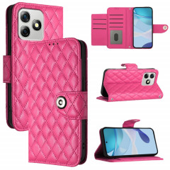 Pour Ulefone Note 18 Étui de téléphone en cuir à texture ultra rhombique avec lanière (rose rouge)