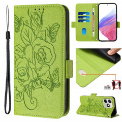 Pour Ulefone Note 18 Ultra Embossed Rose RFID Étui de téléphone en cuir antivol (Vert)