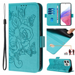 Pour Ulefone Note 18 Ultra Embossed Rose RFID Étui de téléphone en cuir antivol (bleu clair)