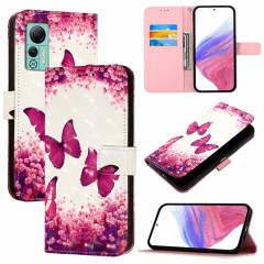 Pour Ulefone Note 14 Étui de téléphone en cuir à rabat horizontal avec peinture 3D (Papillon rose)