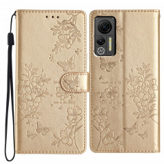 Pour Ulefone Note 14 Étui de téléphone en cuir gaufré avec fleur d'amour papillon (or)
