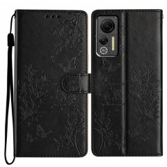 Pour Ulefone Note 14 Étui de téléphone en cuir gaufré avec fleur d'amour papillon (noir)