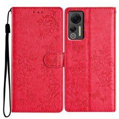 Pour Ulefone Note 14 Étui de téléphone en cuir gaufré avec motif papillon et fleur (rouge)