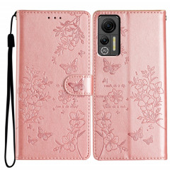 Pour Ulefone Note 14 Étui de téléphone en cuir gaufré avec fleur d'amour papillon (or rose)