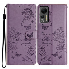 Pour Ulefone Note 14 Étui de téléphone en cuir gaufré avec motif papillon et fleur (violet)