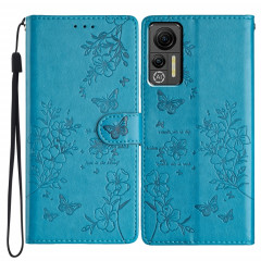 Pour Ulefone Note 14 Étui de téléphone en cuir gaufré avec fleur d'amour papillon (bleu)