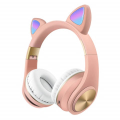 Casque de jeu sans fil Bluetooth à oreilles de chat avec lumière (rose)