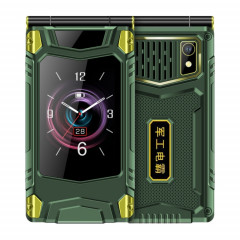 Téléphone robuste à double écran M7+ 4G, 2,8 pouces à l'intérieur, 2,4 pouces à l'extérieur, batterie 6800 mAh, 24 touches, lampe de poche, réseau : 4G, double SIM, SOS, prise : prise britannique (vert)