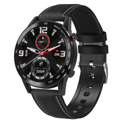 Q88 Montre intelligente Bluetooth à double mode à écran tactile de 1,28 pouces, moniteur de sommeil / moniteur de fréquence cardiaque / surveillance de la pression artérielle (bracelet en cuir noir)