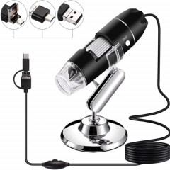 Capteur d'image 1000X Magnifier HD 0.3MP Microscope numérique USB 3 en 1 avec 8 LED et support professionnel (noir)