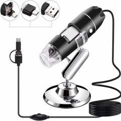 Capteur d'image 1000X Magnifier HD 0.3MP Microscope numérique USB 3 en 1 avec 8 LED et support professionnel (gris)