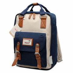 Mode sac à dos de voyage décontracté pour ordinateur portable sac étudiant avec poignée, taille: 38 * 28 * 15cm (bleu foncé + ivoire)