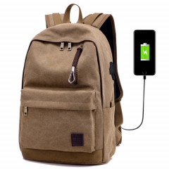 Sac à dos de voyage en toile décontracté multifonctionnel pour étudiants avec interface de chargement USB externe et prise casque (café)