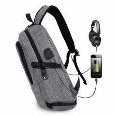 Multifonctionnel grande capacité voyage sac à dos décontracté sac d'ordinateur portable avec interface de charge USB externe et prise casque et verrouillage antivol pour hommes (gris)