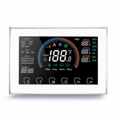 BHP-8000-W 3H2C Thermostat de boîtier de miroir rond pour pompe à chaleur domestique intelligente avec plaque d'adaptation et pas de WiFi, AC 24V (Blanc)