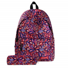 Sac à bandoulière scolaire avec motif de fleurs colorées et sac à bandoulière pour filles, taille: 40 cm x 30 cm x 17 cm