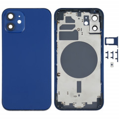 Couvercle arrière du boîtier avec plateau pour carte SIM, touches latérales et objectif de l'appareil photo pour iPhone 12 (bleu)