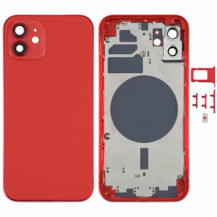 Couvercle arrière du boîtier avec plateau pour carte SIM, touches latérales et objectif de l'appareil photo pour iPhone 12 (rouge)